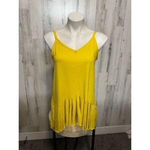 Love Yellow Fringe Hem Cami Tank Top Adjustable Straps Boho Festival Size L